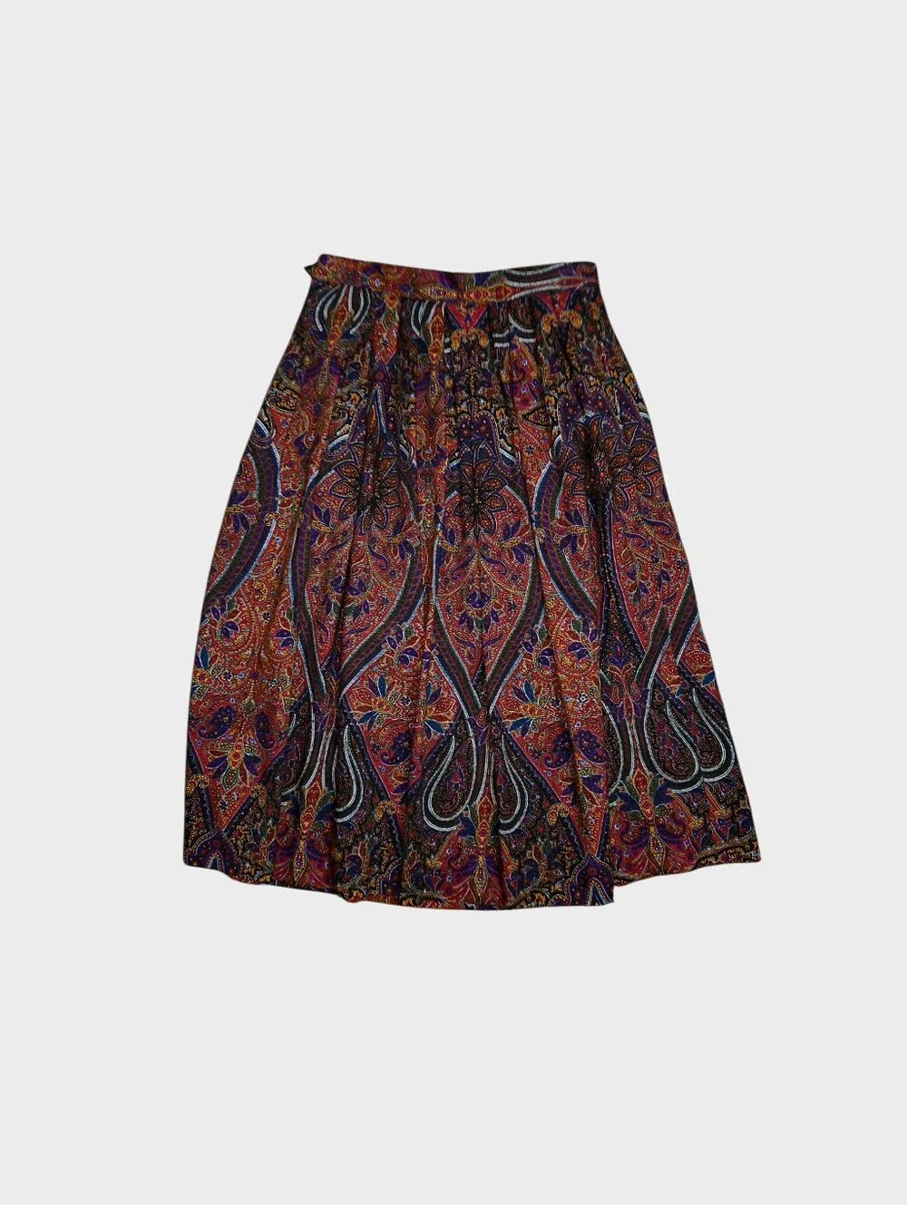 TG Lands End 100% Wool Pleated Paisley Skirt Size 14 Whimsigoth Dark Academia